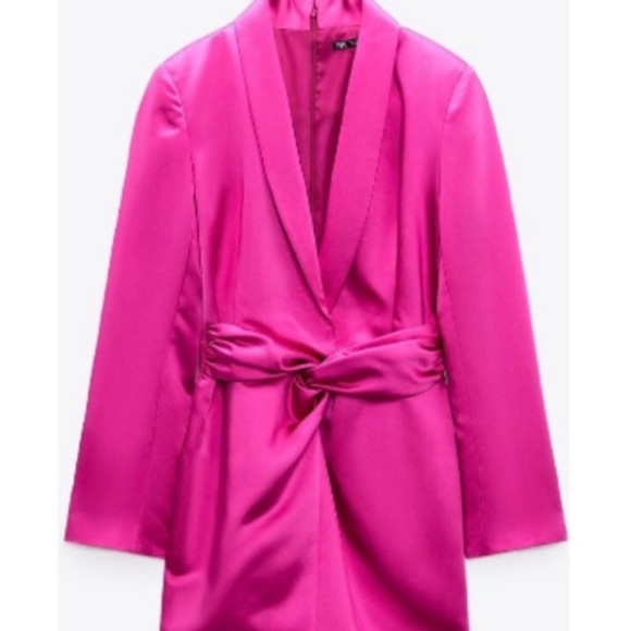 NWT Zara Vibrant Pink Satin Mini Dress - Picture 2 of 9